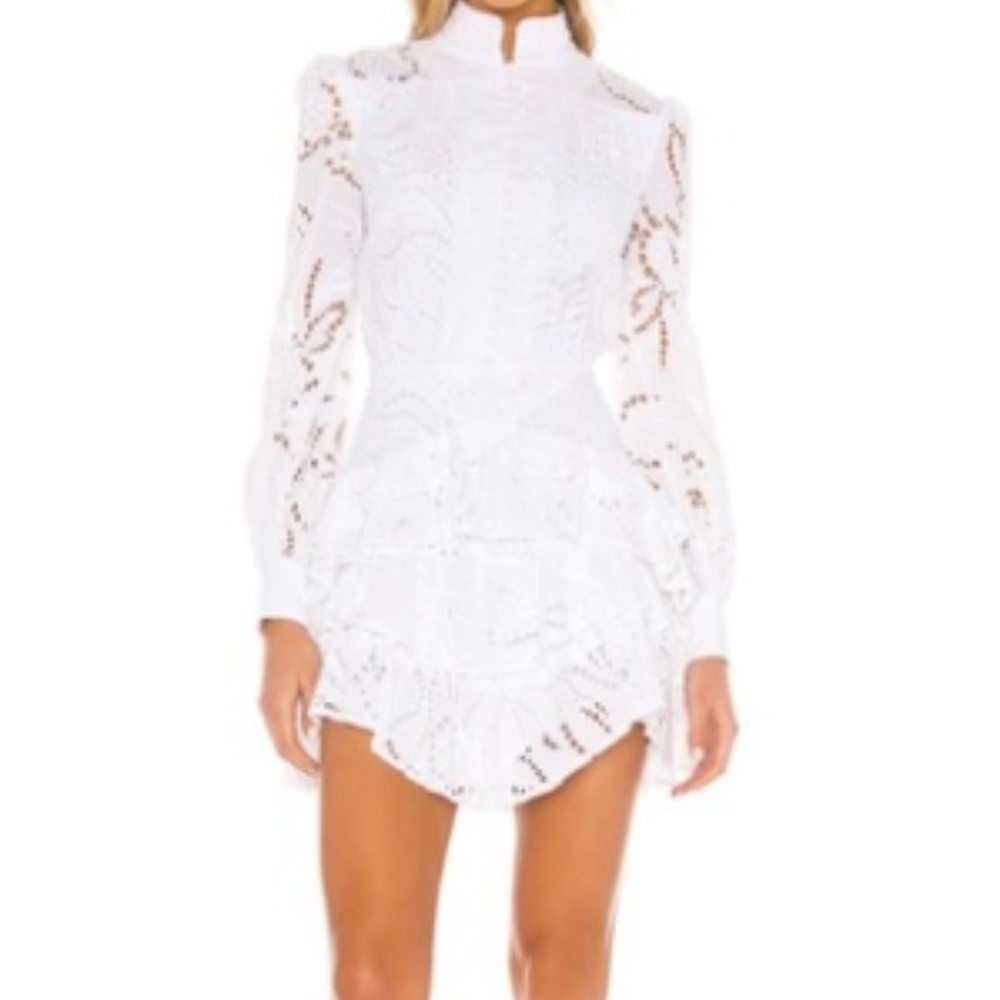 SAU LEE Rebecca Mini White Eyelet Dress Long Sleeve 6